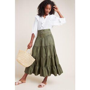 Anthropologie Maeve Lainey Tiered Maxi Skirt in Olive Green